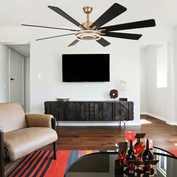 Modern Gold LED Ceiling Fan 6-Speed Reversible Chandelier