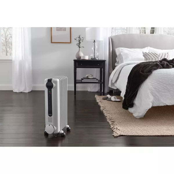 Radiator Heater: Oil Filled, Electric Space Heater, Indoor Use, Programmable Timer, 3 Settings, ETL Listed