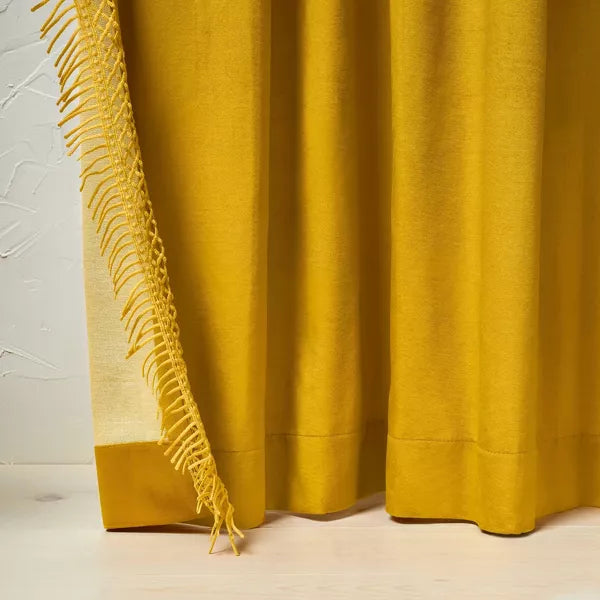 1pc Light Filtering Velvet Macrame Trim Window Curtain Panel
