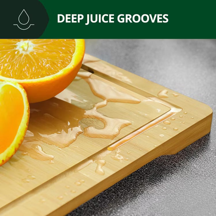 Bamboo Cutting Board Set of 3 with Side Trays