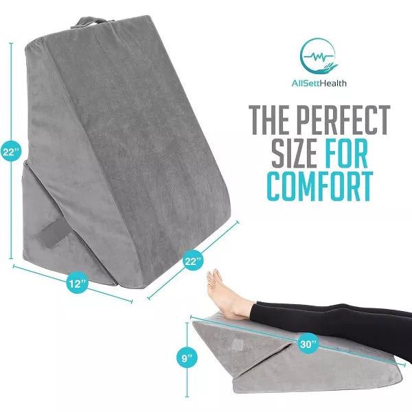 Bed Wedge Pillow - Memory Foam Cushion for Legs and Back Support - Acid Reflux, and GERD – Machine Washable - Grey