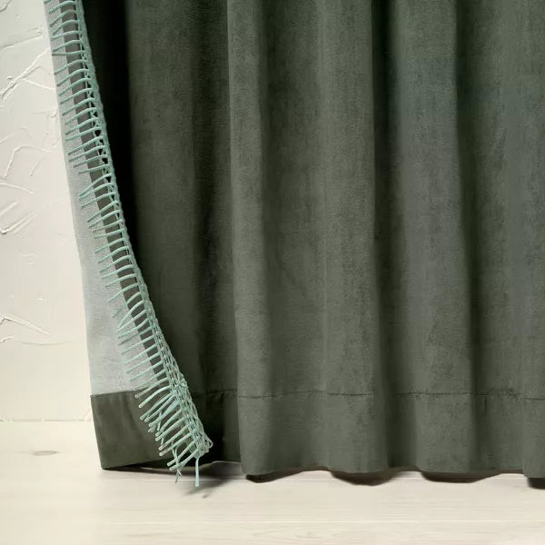 1pc Light Filtering Velvet Macrame Trim Window Curtain Panel