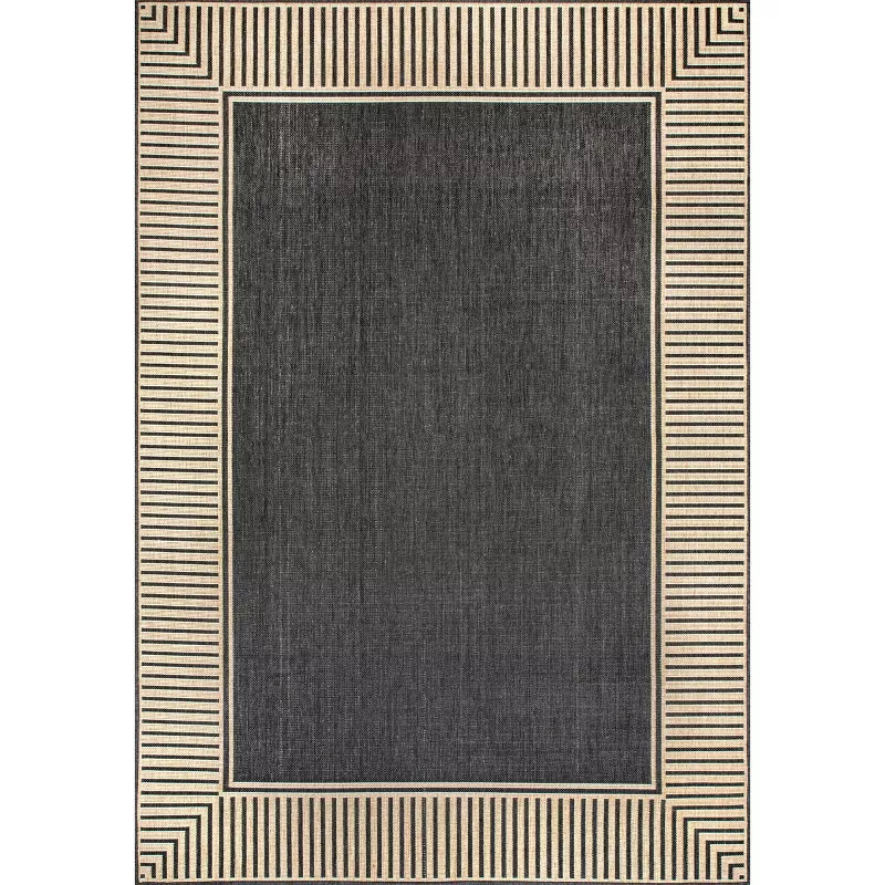 Asha Striped Border Stain Resistant High Traffic Outdoor Area Rug - 5'x8'
