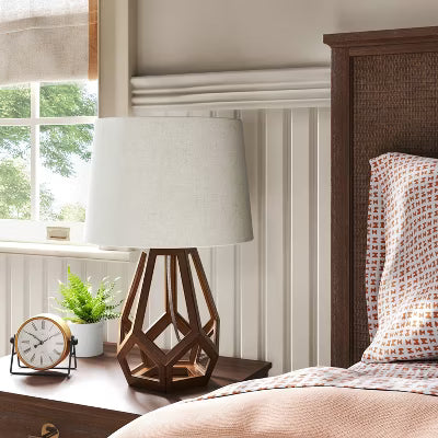 Large Wood Geo Assembled Table Lamp Brown