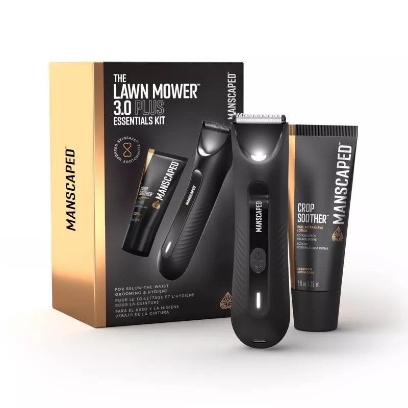 The Lawn Mower Plus Essentials Shaving Kit, SkinSafe Electric Groin and Body Hair Trimmer, Men's Grooming Gift Set