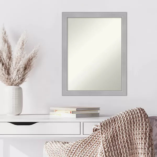 Non-Beveled Vista Brushed Nickel Narrow Wall Mirror: Modern Rectangle, Includes Mounting Hardware