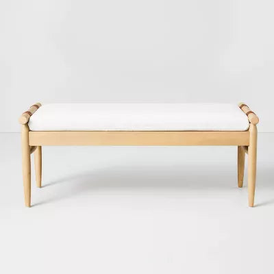 Upholstered Natural Wood Accent Bench Oatmeal