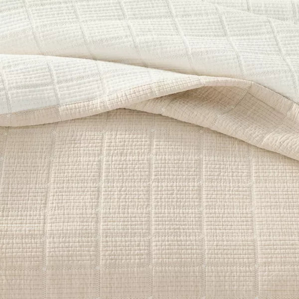 Textured Grid Coverlet Beige King
