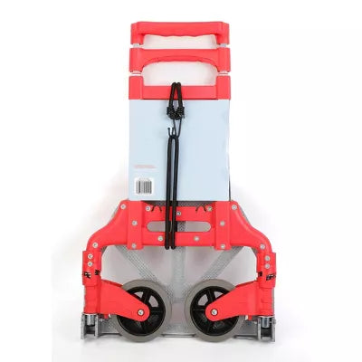 Folding Utility Cart - Aluminum Rolling Dolly with Wheels, Universal Storage, No Assembly Required, Red