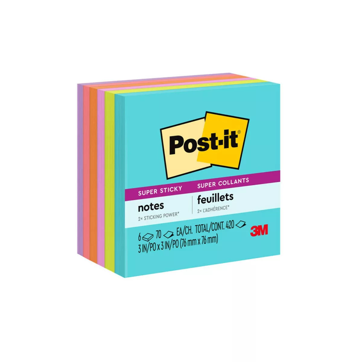 Post-it® Super Sticky Notes, 3 in. x 3 in., Supernova Neons Collection, 6 Pads/Pack, final cut