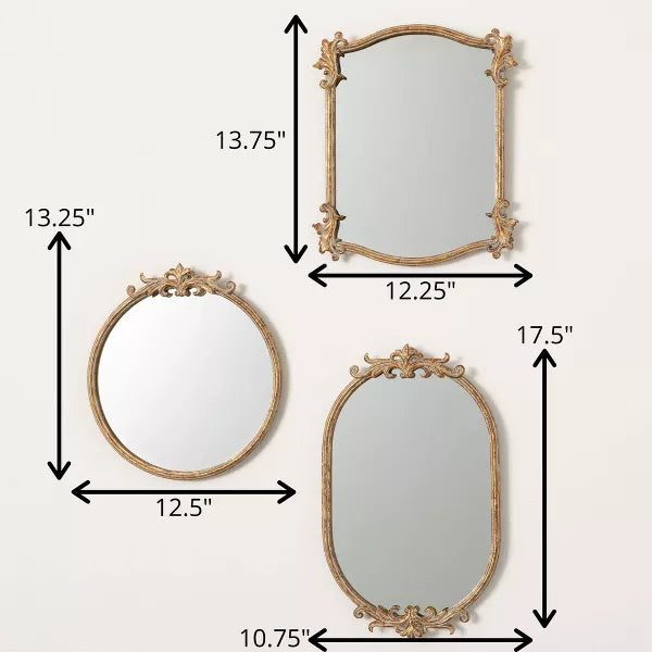 Heirloom Ornate Mirror Set of 3 Gold