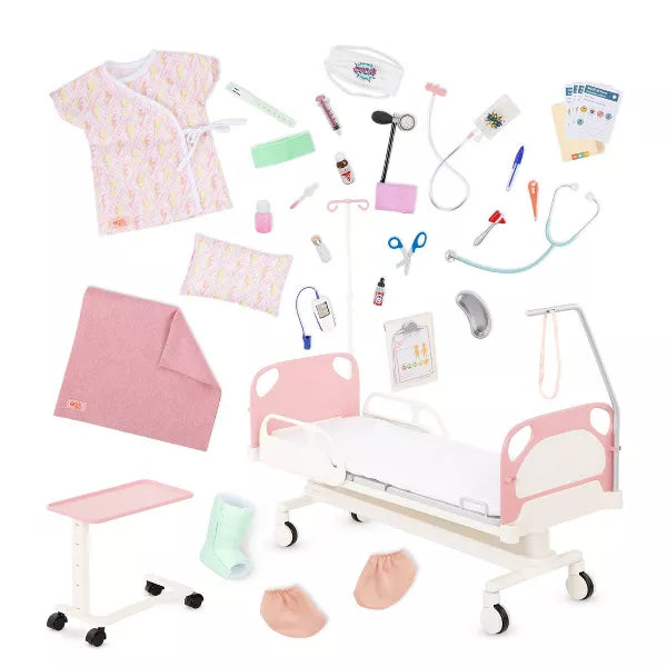 Adjustable Hospital Bed & Doctor Set for  Dolls - Get Well Bed