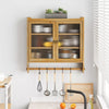 Bathroom Storage Wall Cabinet Double Glass Door 3 Shelf and Towel Rack in Natural