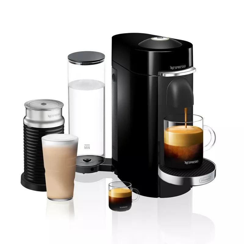 Vertuo Deluxe Espresso and Coffee maker Bundle: Piano Black, 12 Capsules, Removable Water Reservoir