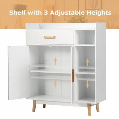 Floor Storage Cabinet Free Standing Cupboard Chest w/1 Drawer 2 Doors 3 Shelves