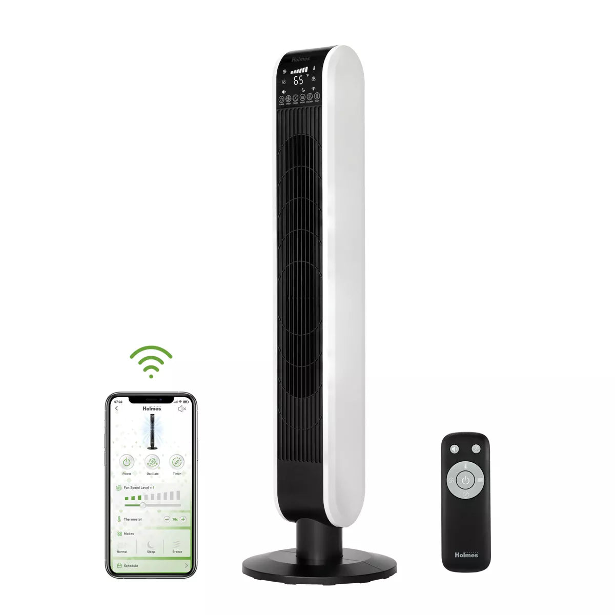 Wi-Fi Tower Oscillating Fan with Clean Breeze