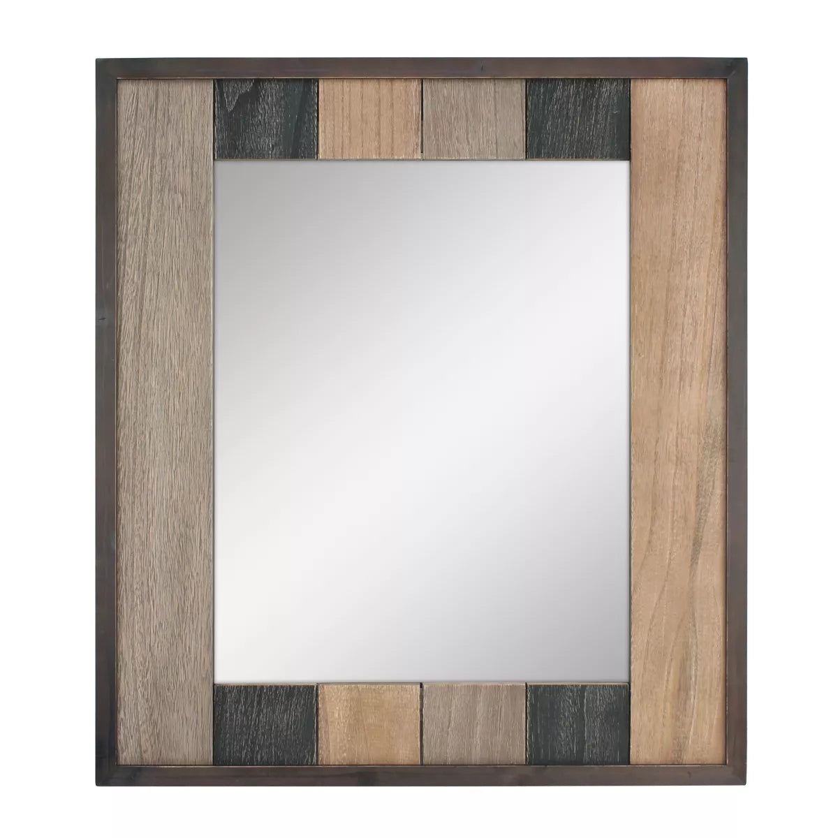 Rectangle Natural Wood Plank Mirror Brown Stylish Rustic Frame, Easy Wall Mount