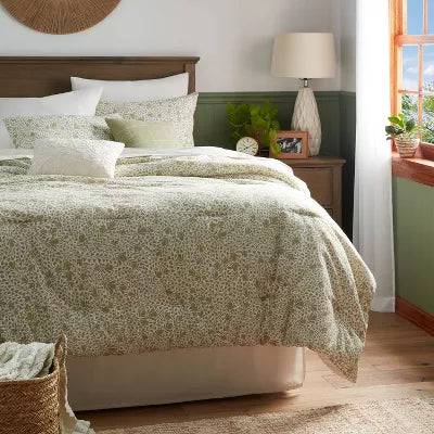 8pc Floral Comforter Set Green - King