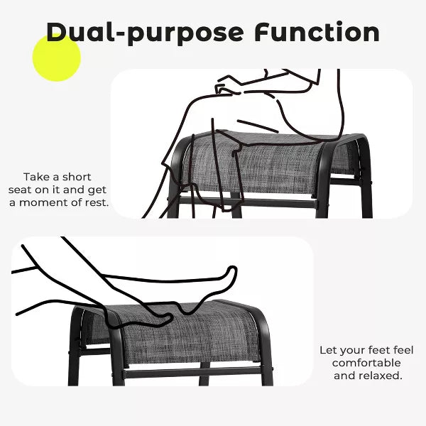 2-Pack Outdoor Teslin Fabric Footstools with Iron Frame - Waterproof