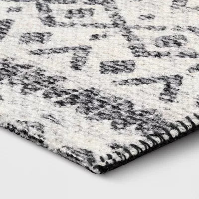 Washable Luna Aztec Diamond Printed Rug Black - 2'4"x7'