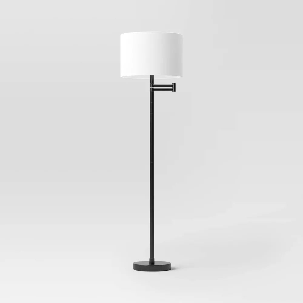 Metal Column Swing Arm Floor Lamp Black/White