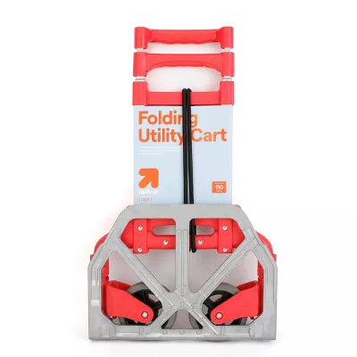 Folding Utility Cart - Aluminum Rolling Dolly with Wheels, Universal Storage, No Assembly Required, Red