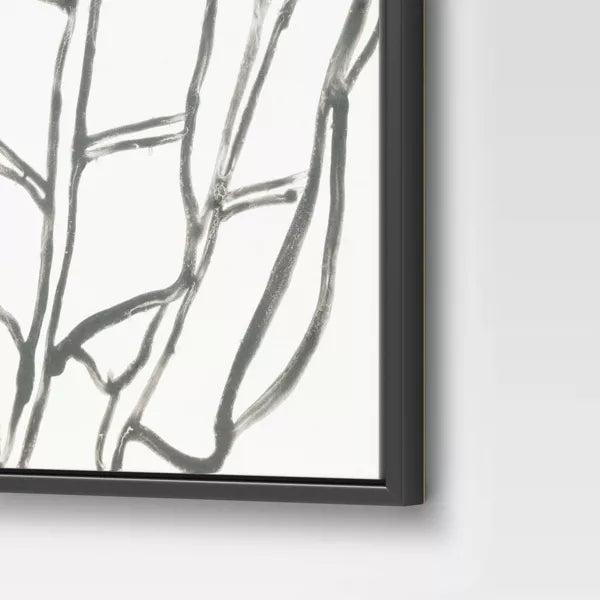 Botanical Sketch Framed Wall Canvas White/Black: Modern Vertical Digital Art Set