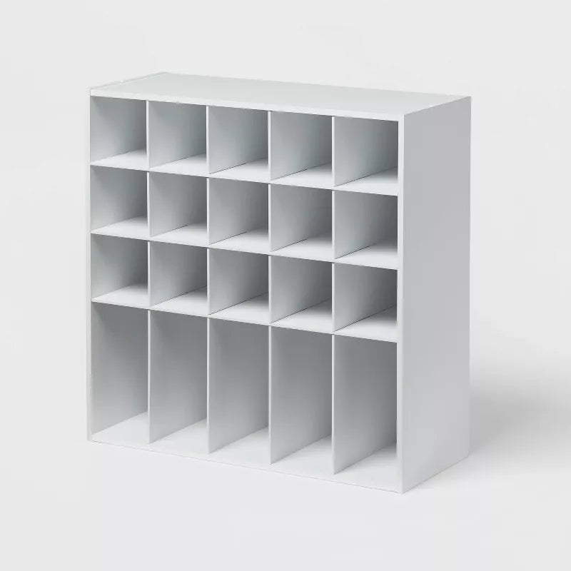 4 Tier Laminate Stackable Shoe Cubby White  Shoe Rack Organizer, Holds 20 Pairs, Wood Laminate, Freestanding