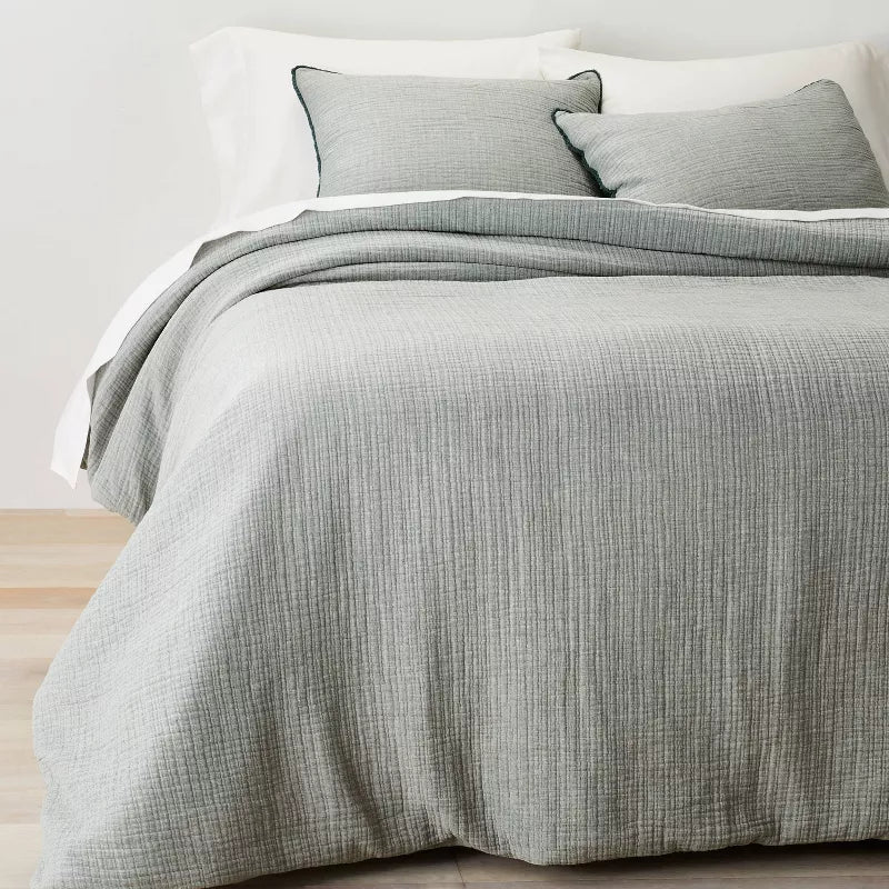 Textured Chambray Cotton Comforter & Sham Set - Full/Queen