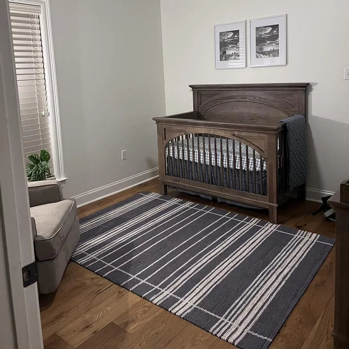 Wool Blend Variegated Stripe Area Rug Dark Gray – Salvage & Co Indy