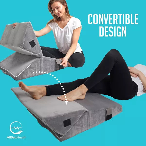 Bed Wedge Pillow - Memory Foam Cushion for Legs and Back Support - Acid Reflux, and GERD – Machine Washable - Grey