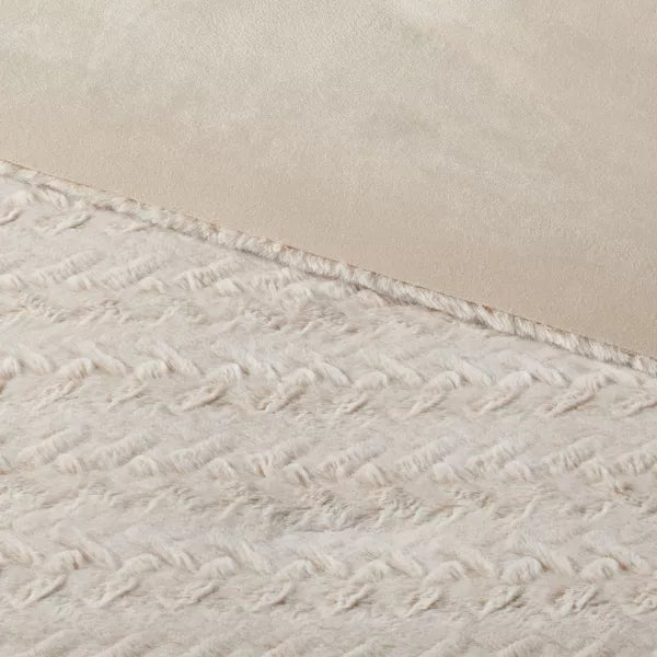 Luxe Textured Faux Fur Comforter and Sham Set Khaki - King