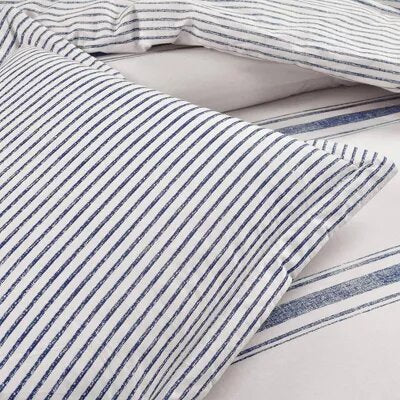 3pc California King Farmhouse Stripe Reversible Oversized Cotton Comforter Set Navy Blue: Machine Washable, OEKO-TEX Certified