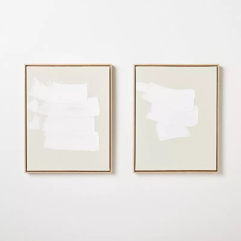 (Set of 2) White Patches Embellished Framed Wall Art Canvas - Modern Abstract Digital Art