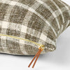 Woven Plaid Square Throw Pillow with Faux Leather Zipper - Indoor Decorative Cushion, Recycled Polyester