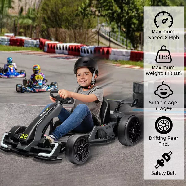 Kids Go Kart Powerful Electric Drift Kart Car with Adjustable Seat