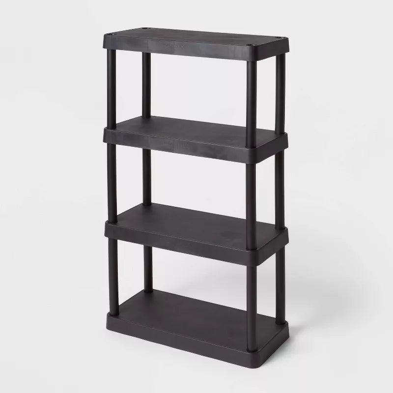 4 Tier Plastic Shelf Unit Black - Brightroom™: Utility Storage Shelves, 55.8" Height, 70 lbs Capacity, Freestanding, Final Cut