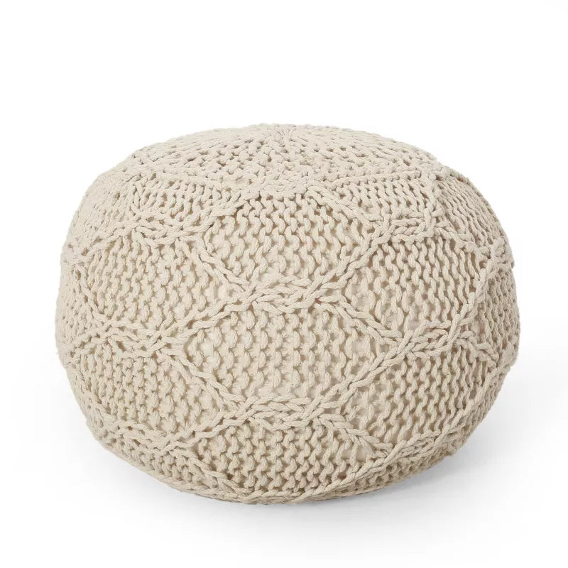 Morven Modern Knitted Cotton Round Pouf