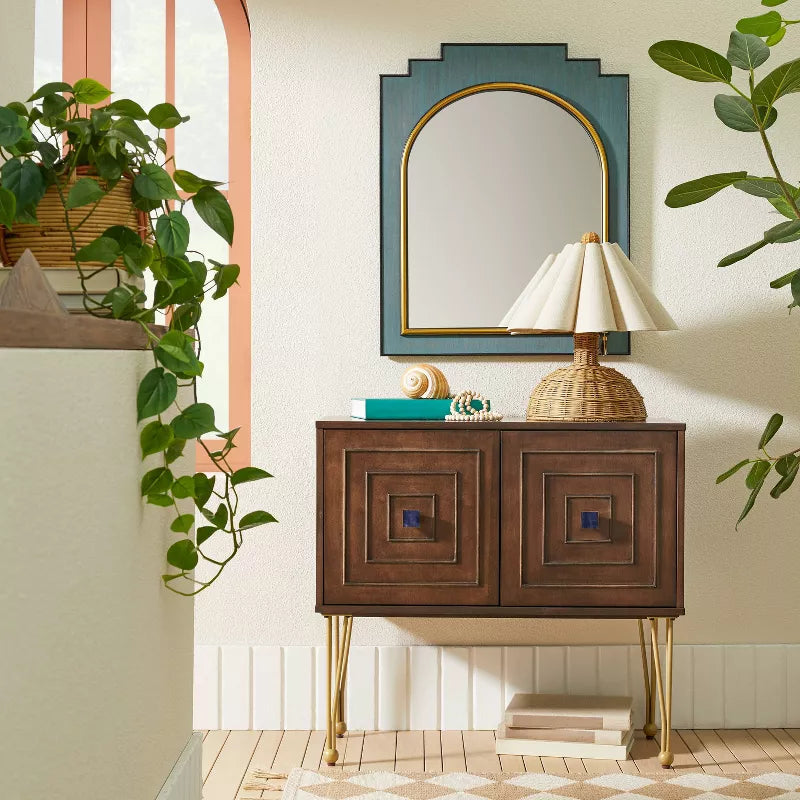 24" x 30" Wood and Brass Wall Mirror Blue