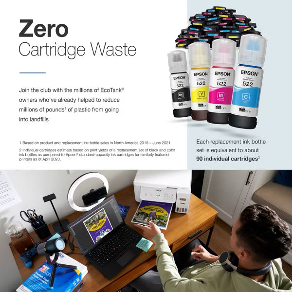 EcoTank Wireless Color All-in-One Cartridge-Free Supertank Printer: Inkjet, Wi-Fi, Apple AirPrint