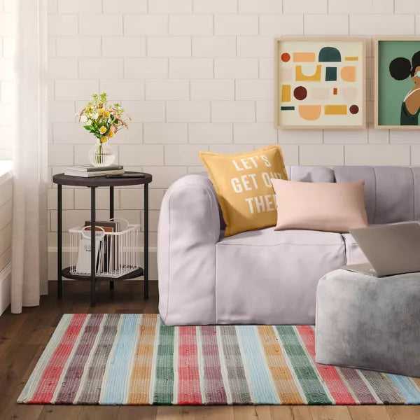 4'x5'6" Check Striped Chindi Handwoven Area Rug