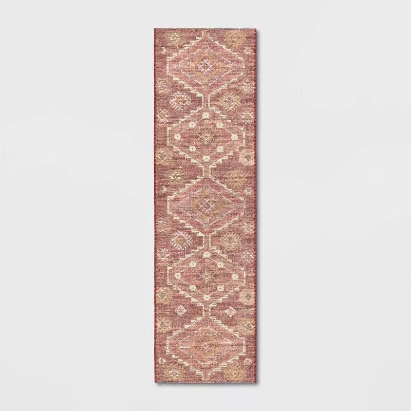 Southbury Washable Printed Diamond Persian Style Rug Rust - 2'x7' Runner