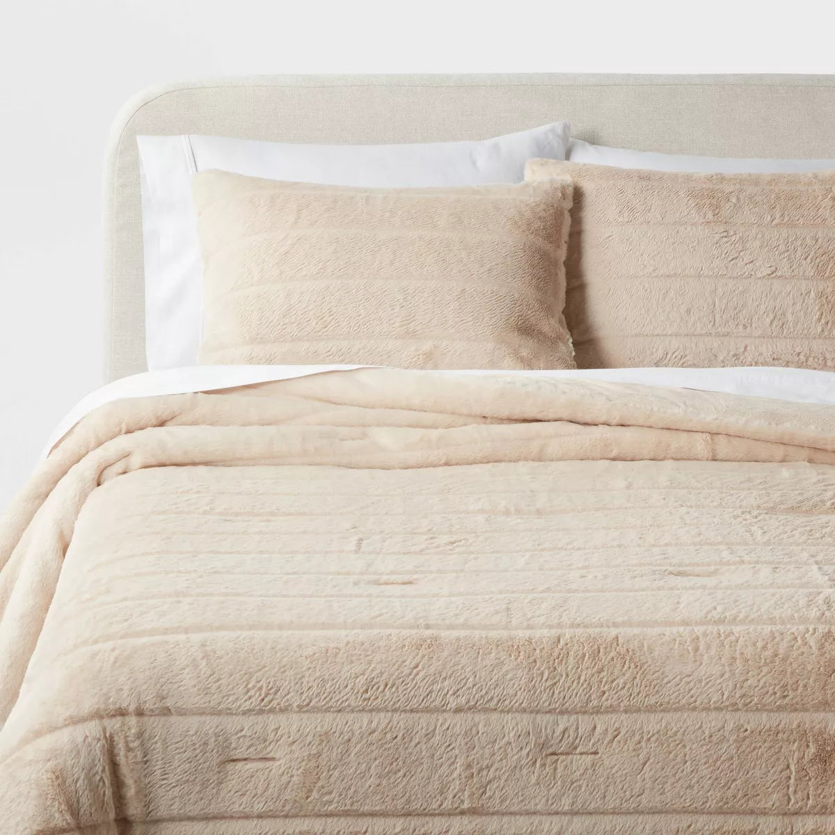 3pc Luxe Faux Fur Comforter and Sham Set, Full/Queen