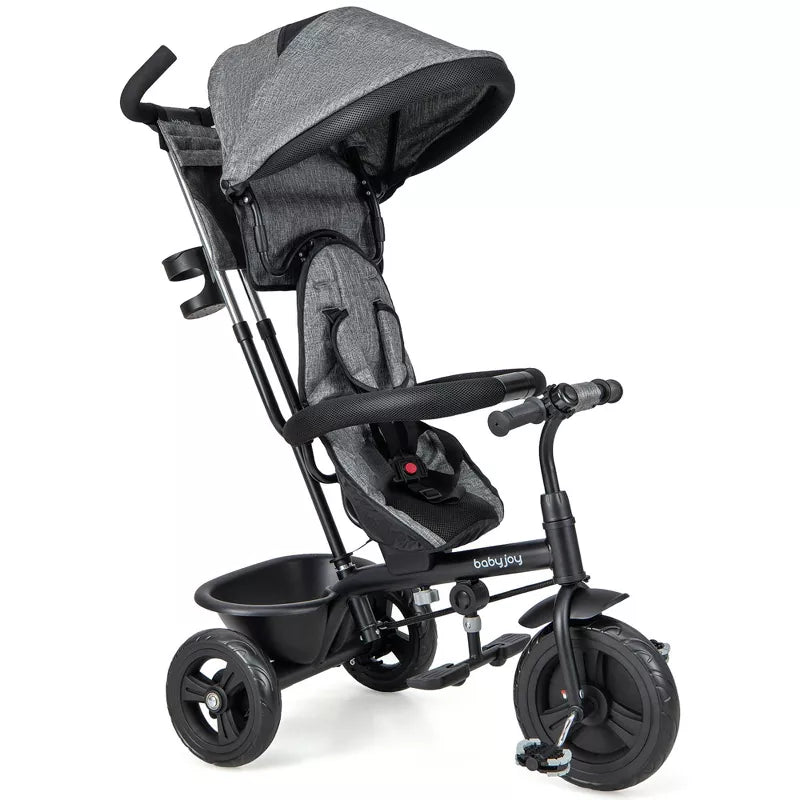 Babyjoy 4-in-1 Multifunctional Tricycle Kids Trike with Removable Canopy & Push Handle - Gray