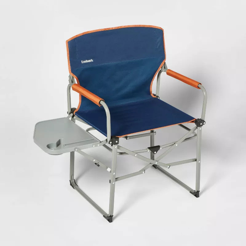 Compact Directors Outdoor Portable Camp Chair Foldable Steel Frame, Armrests