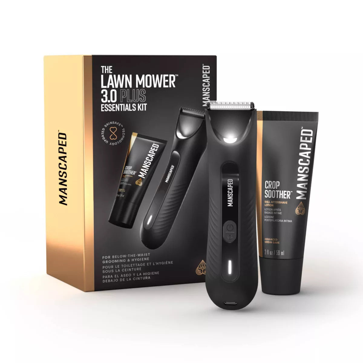 The Lawn Mower Plus Essentials Shaving Kit, SkinSafe Electric Groin and Body Hair Trimmer