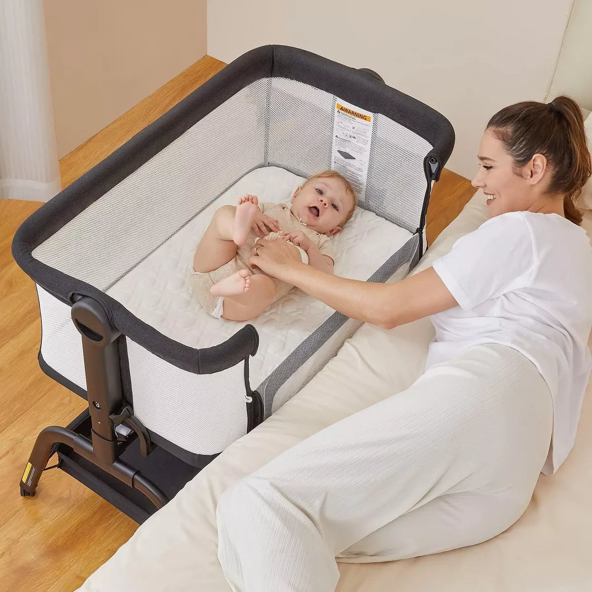 Baby Bassinet 3 in 1 Bedside Sleeper with Soft Mattress and Sheet, 6 Height Adjustable baby sleeper, Bedside Crib for Infants