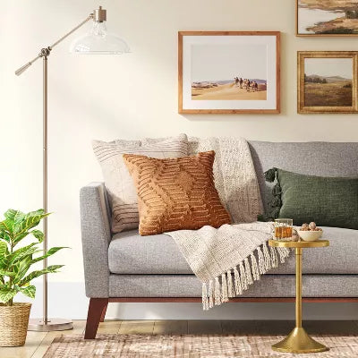 Crosby Bell Floor Lamp Brass with Glass Shade