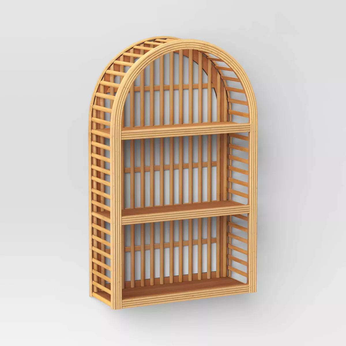12" x 20" Wood and Rattan Wall Shelf - Natural SHOWROOM ITEM
