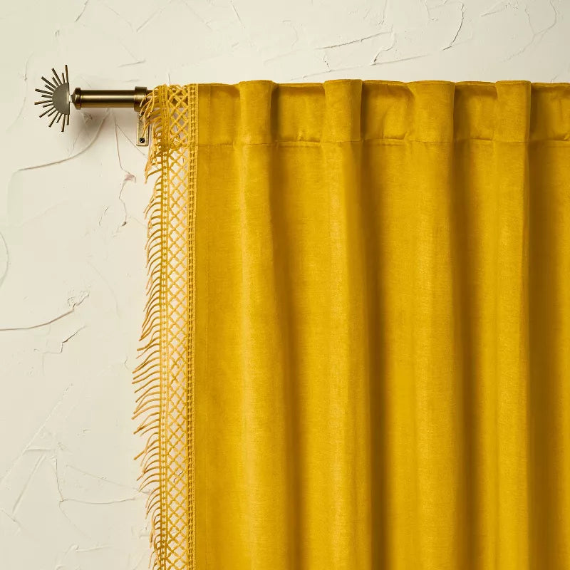 1pc Light Filtering Velvet Macrame Trim Window Curtain Panel